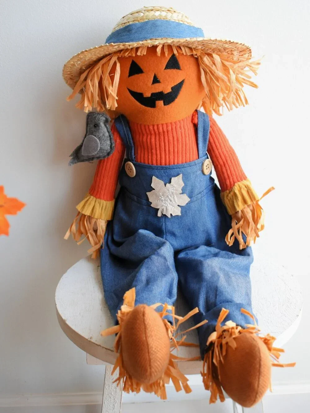 Country Cottage Jack O Lantern Pumpkin Scarecrow Man Doll Fall Halloween Decor